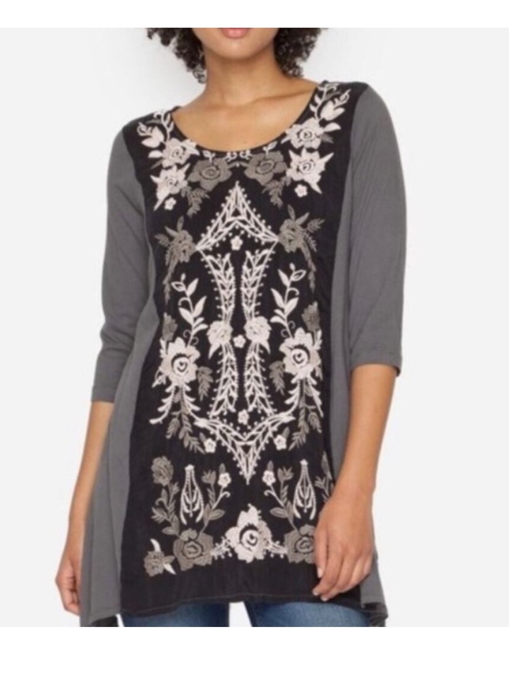 Johnny Was JWLA Nova Geo Floral Embroidered Panel Tunic Medium